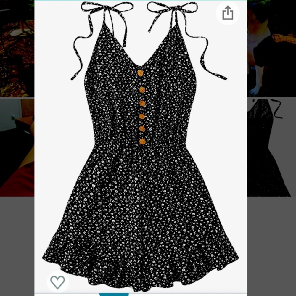 Medium black floral tie strap romper